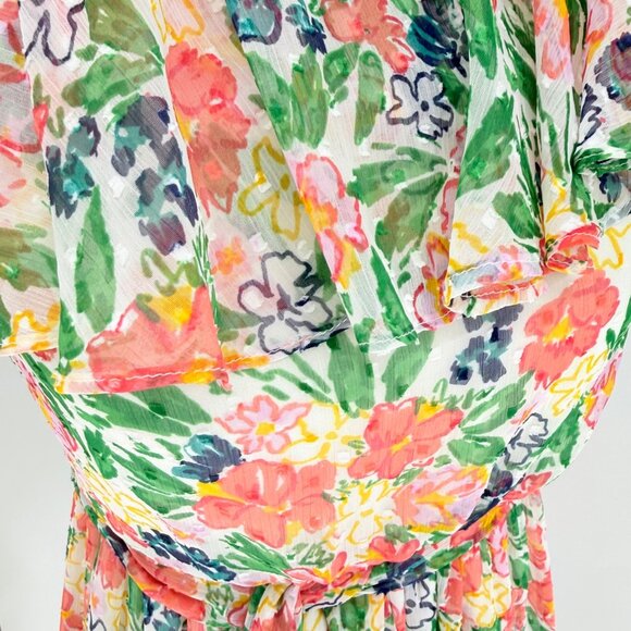 Floral Ruffle Midi Dress Vince Camuto XXS Polyester Made In India - Picture 4 of 6